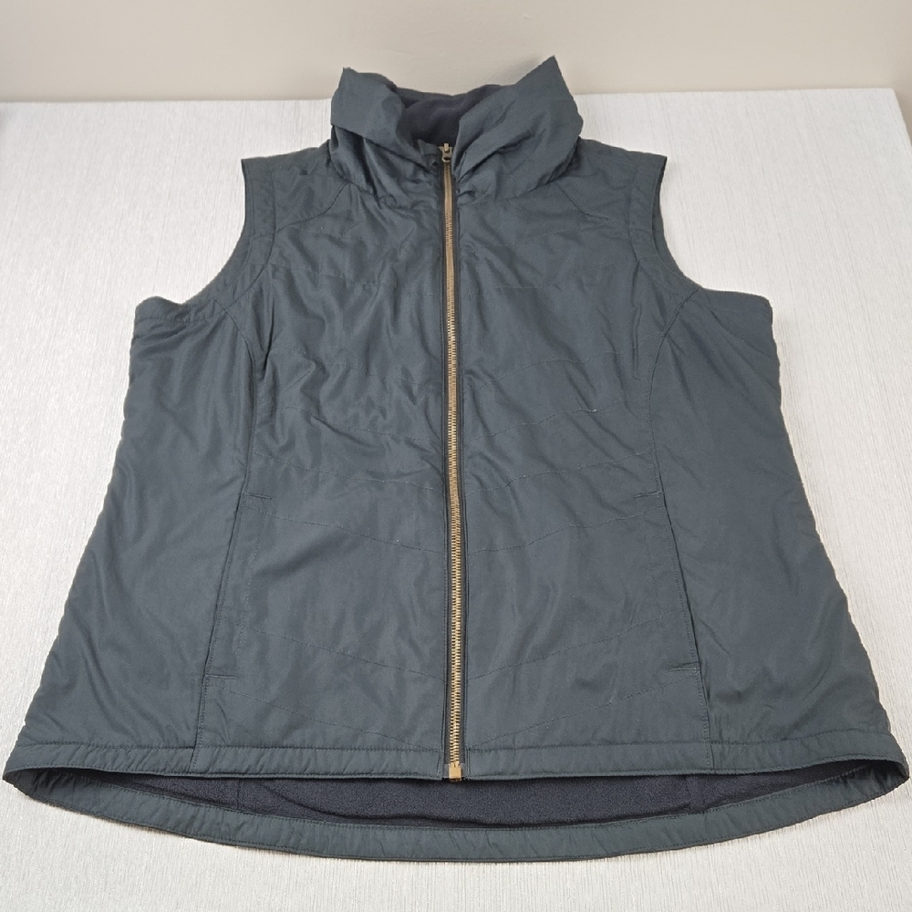 Columbia Womens Black Quilted Fleece Lined Funnel Neck Zip Up Vest Large 1671661
